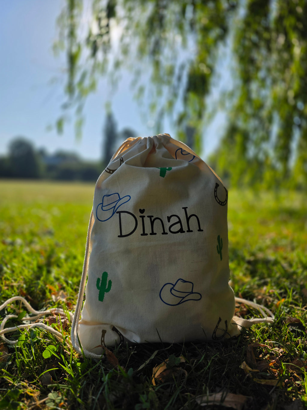 Personalised Cowboy Canvas Drawstring Bag