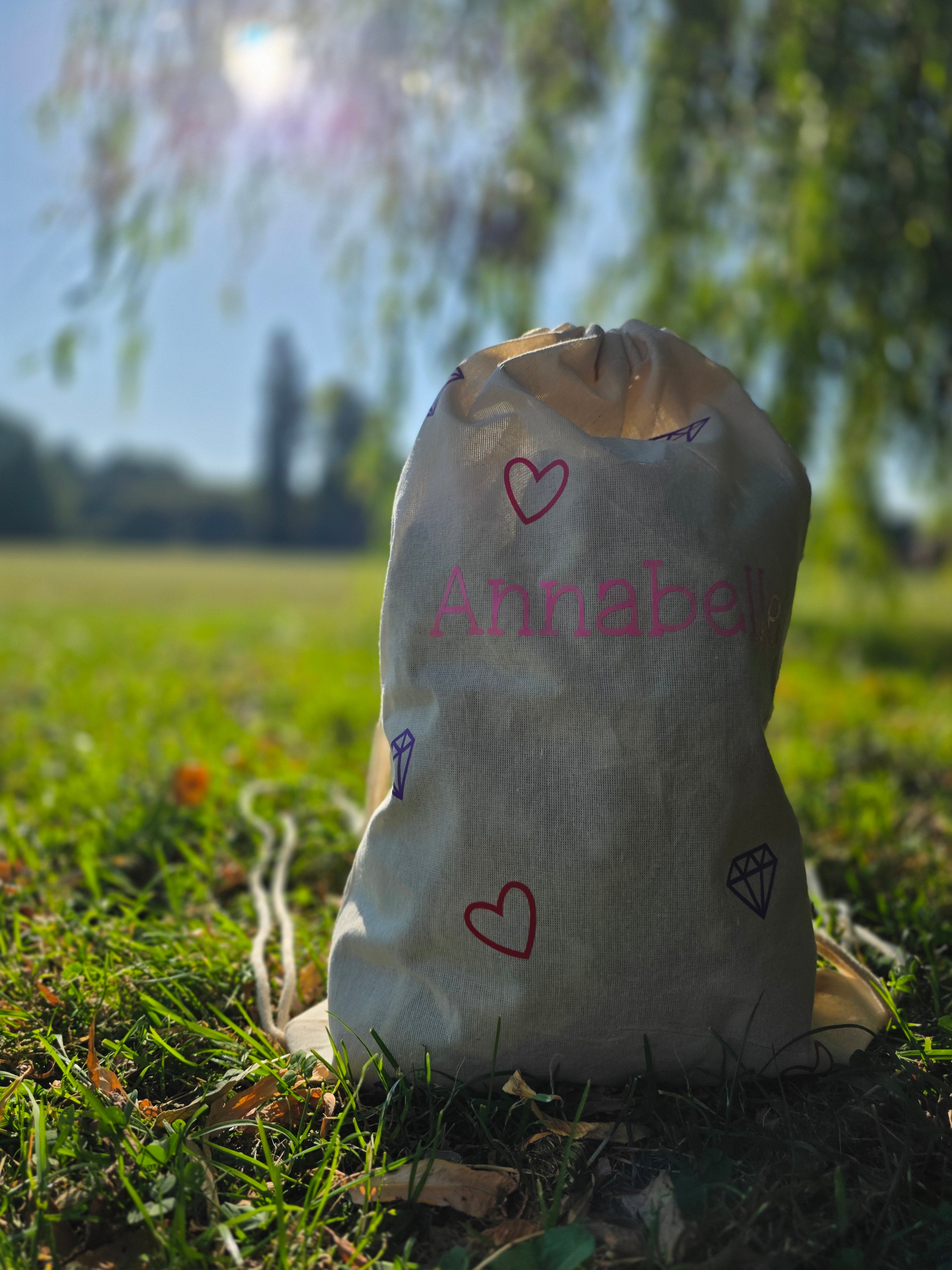 Personalised Hearts and Diamonds Canvas Drawstring Bag
