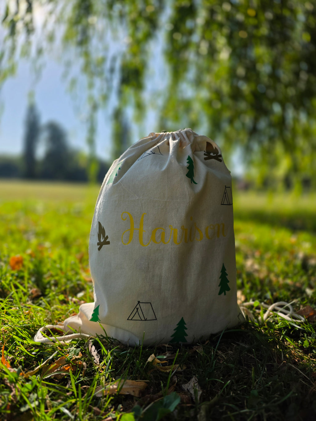 Personalised Campsite Canvas Drawstring Bag