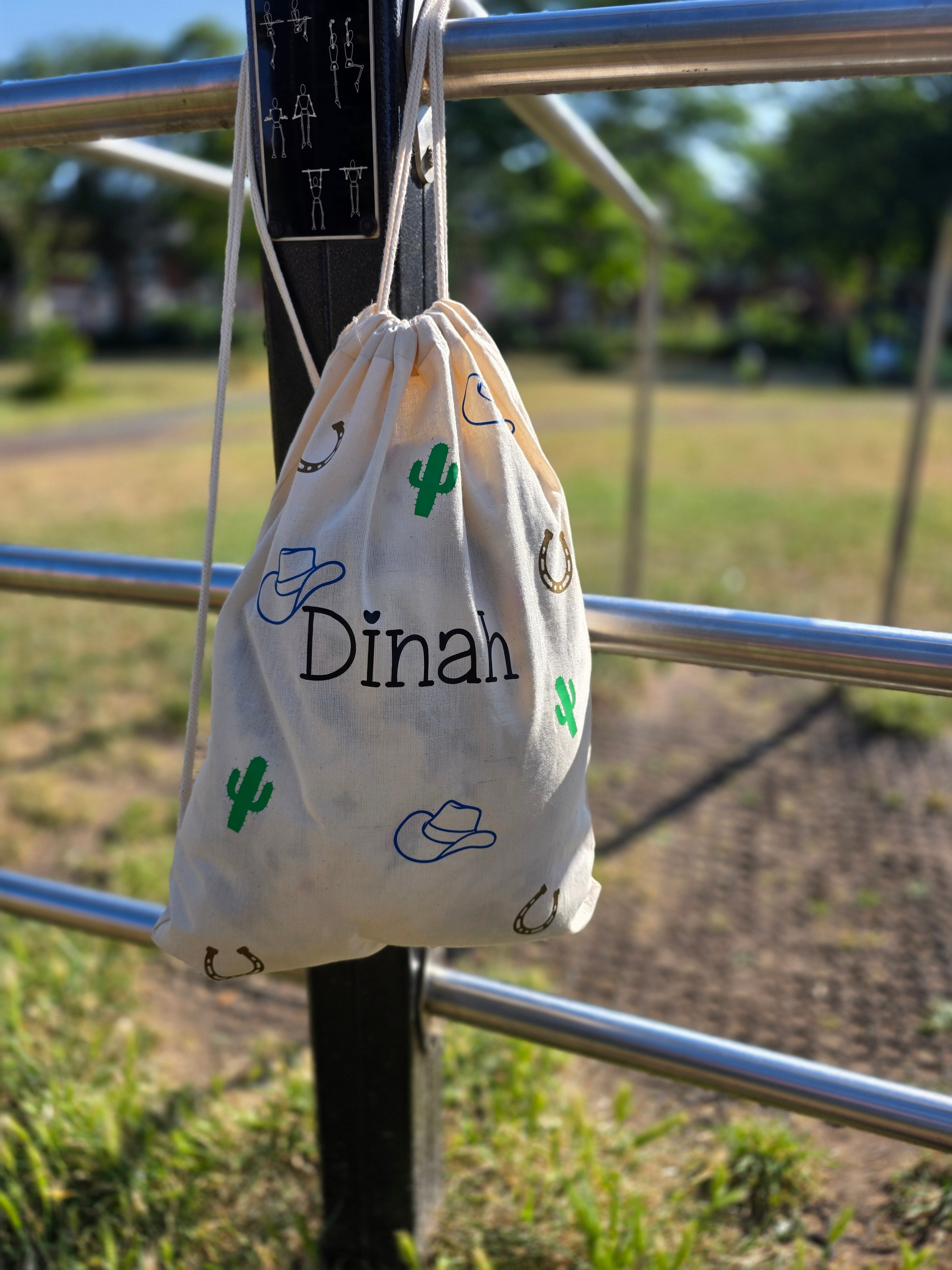 Personalised Cowboy Canvas Drawstring Bag