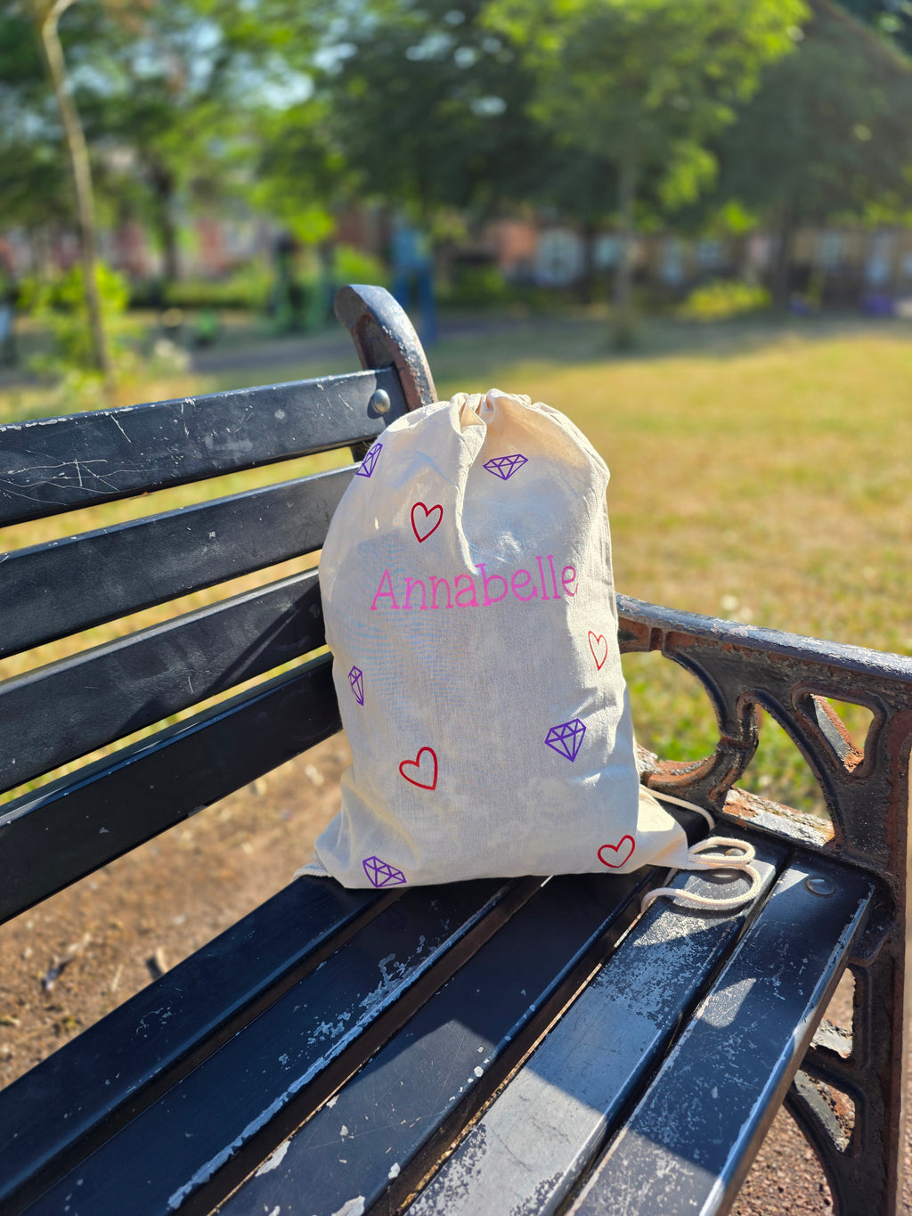 Personalised Hearts and Diamonds Canvas Drawstring Bag