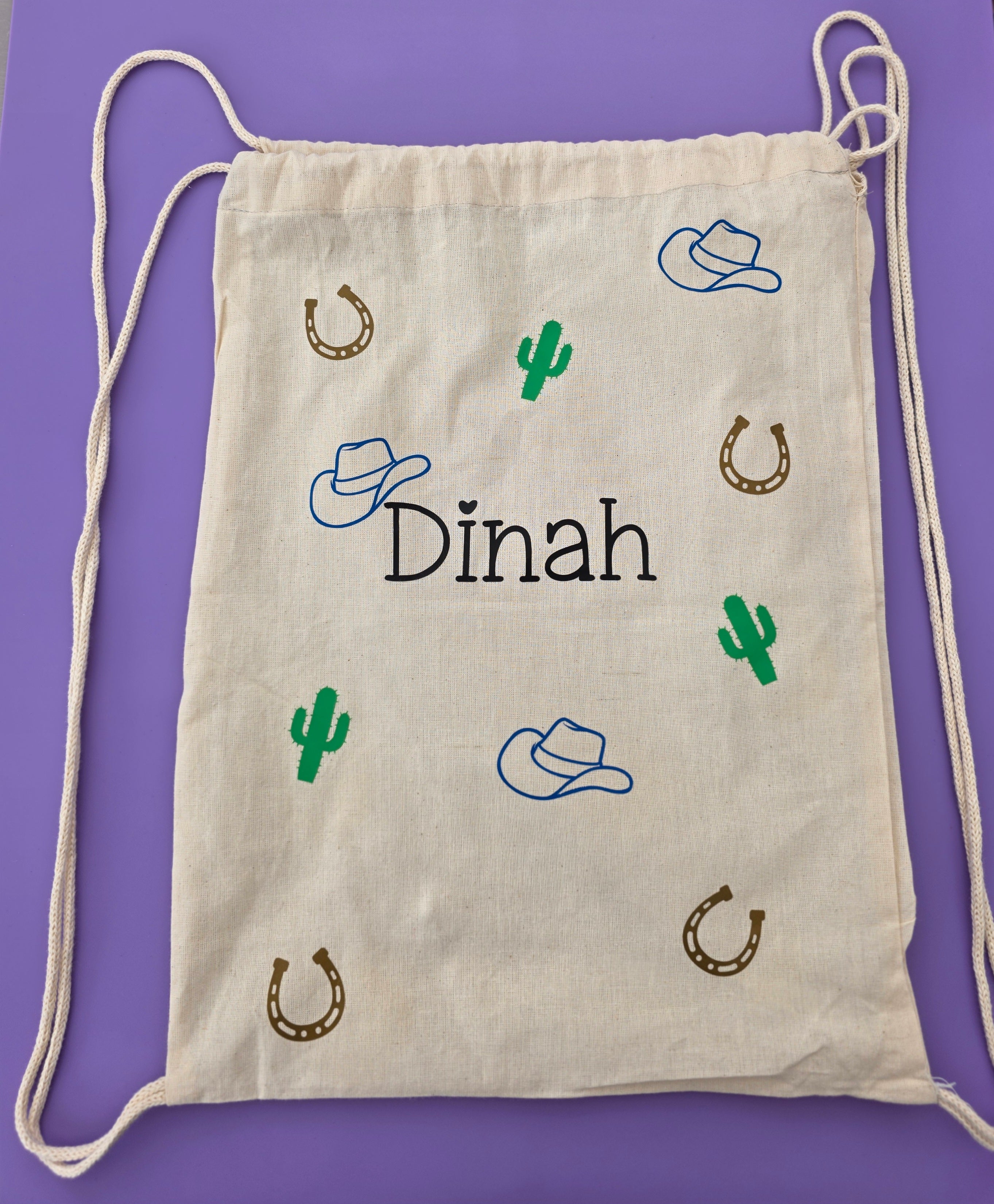 Personalised Cowboy Canvas Drawstring Bag