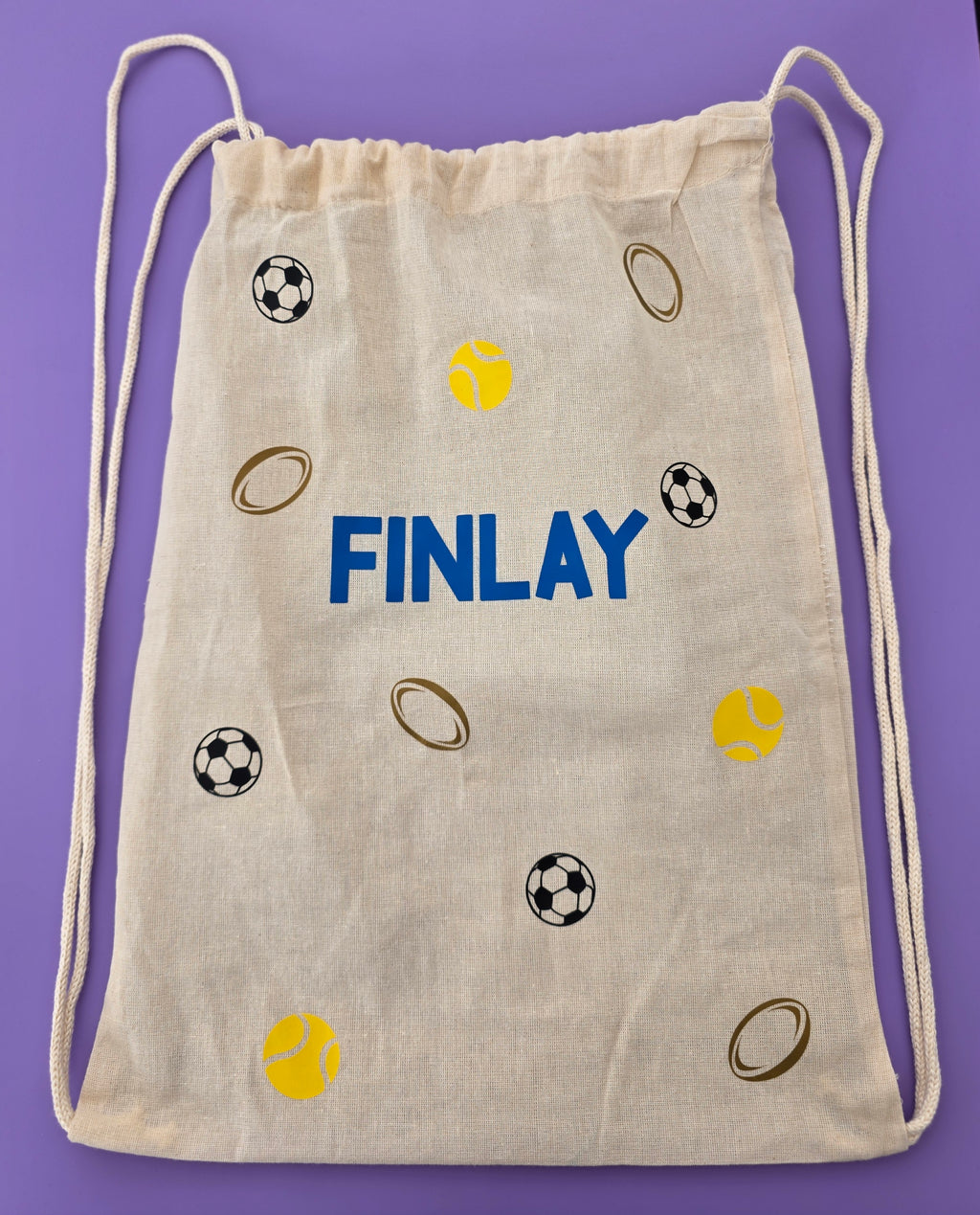 Personalised Sports Canvas Drawstring Bag
