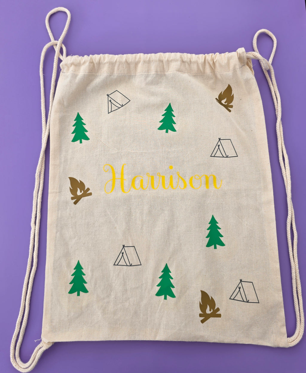 Personalised Campsite Canvas Drawstring Bag