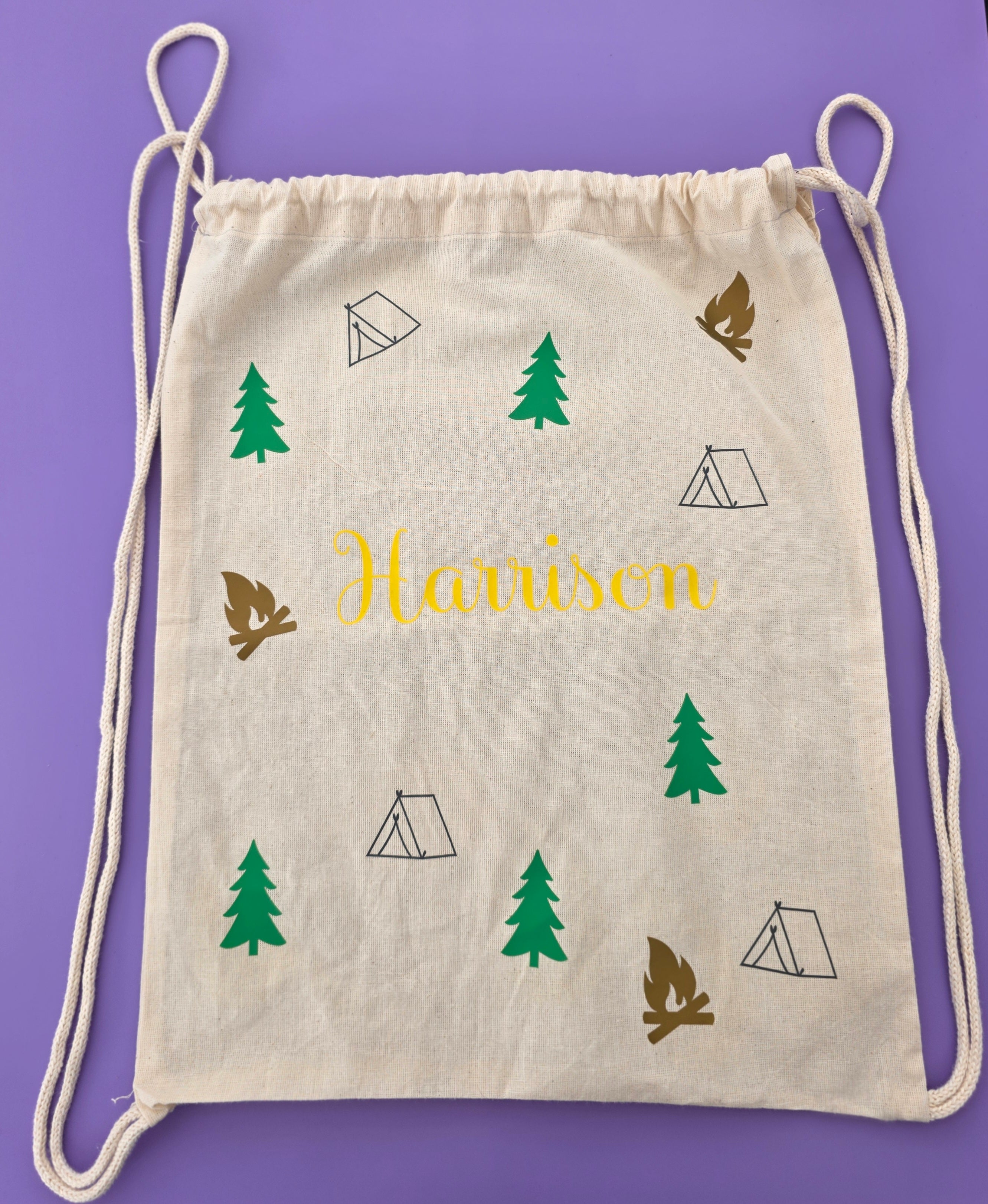 Personalised Campsite Canvas Drawstring Bag