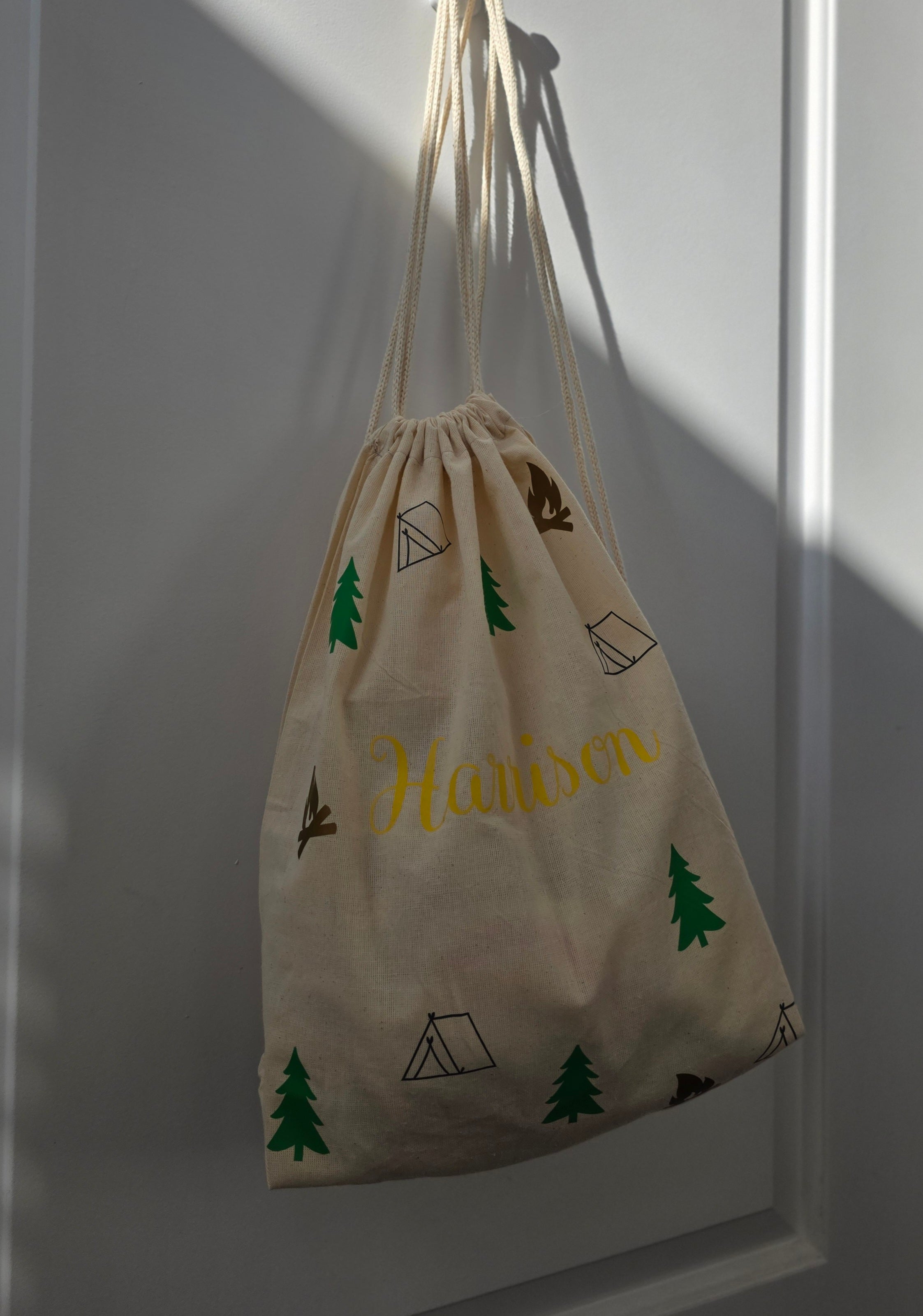 Personalised Campsite Canvas Drawstring Bag